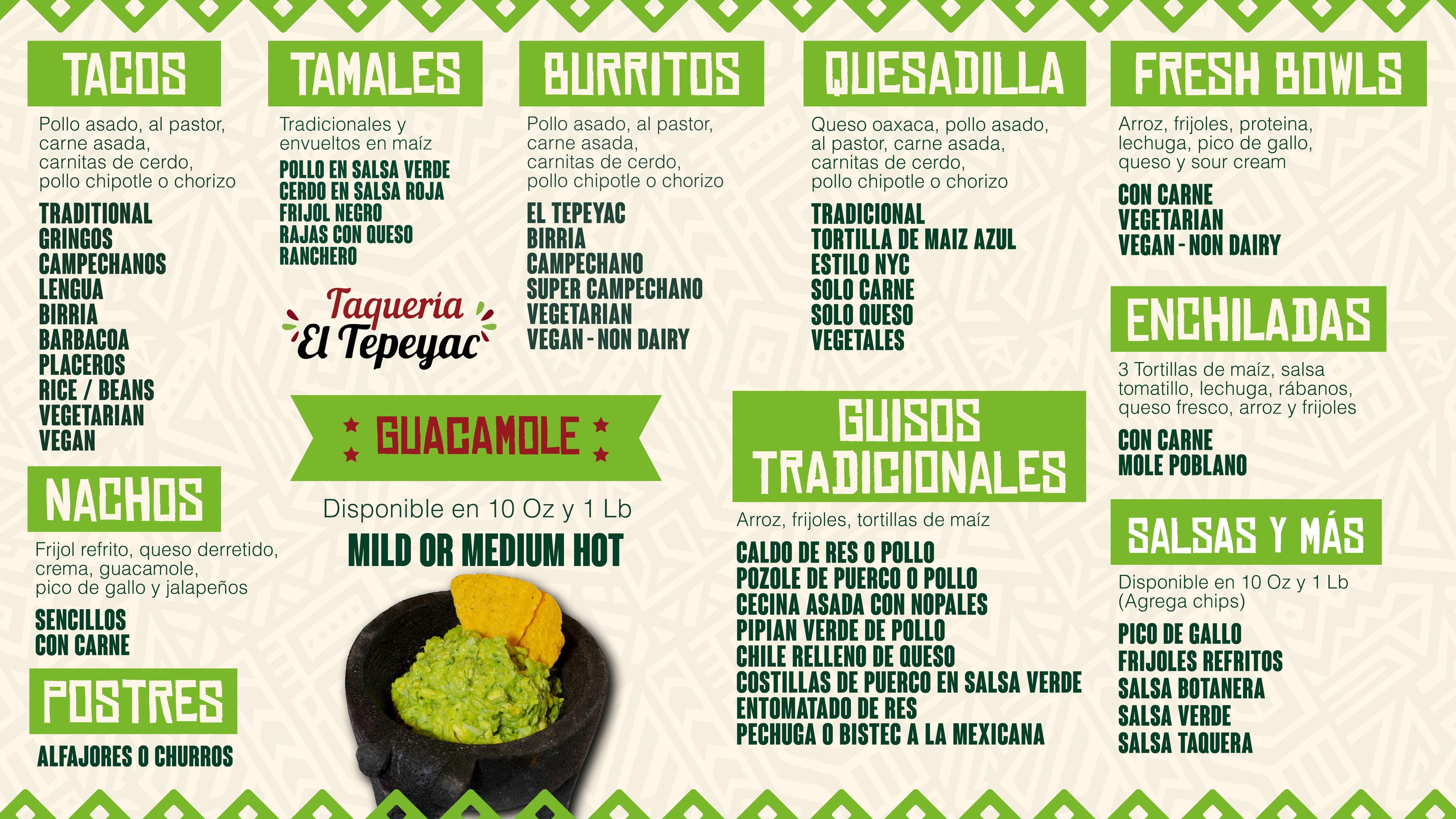 Menú de El Tepeyac Taqueria